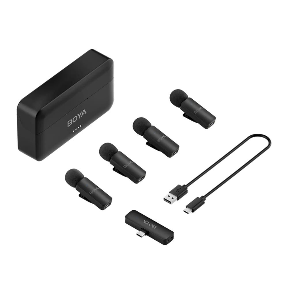 Mini Microfono Inalambrico Boya Conexion Simultanea 4Ch Cancelacion de Ruido Alcance 100m Carga hasta 18 Horas BY-V4U