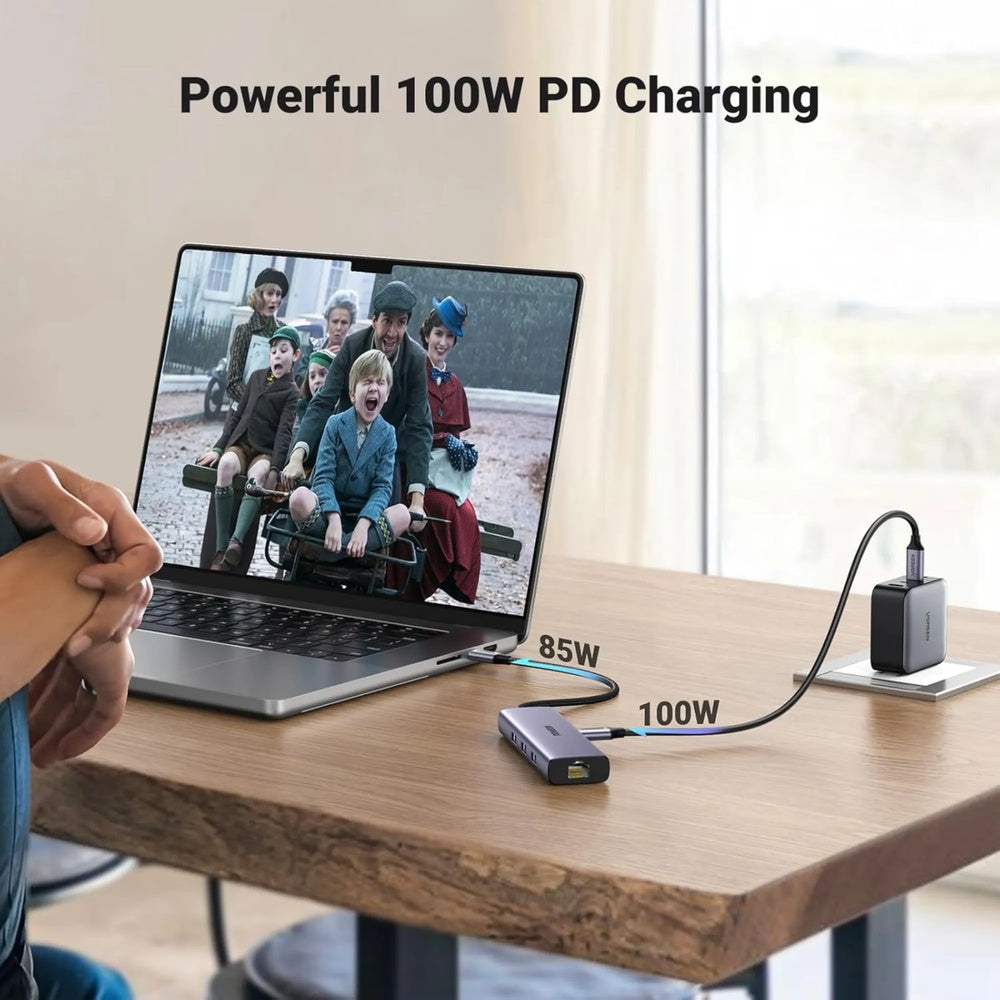 Hub USB-C Ugreen 6en1 1xHDMI 4K 30Hz 1xEthernet Gigabit 3xUSB-A 3.0 5Gbps PD100W Premium Metalico y Elegante 15598