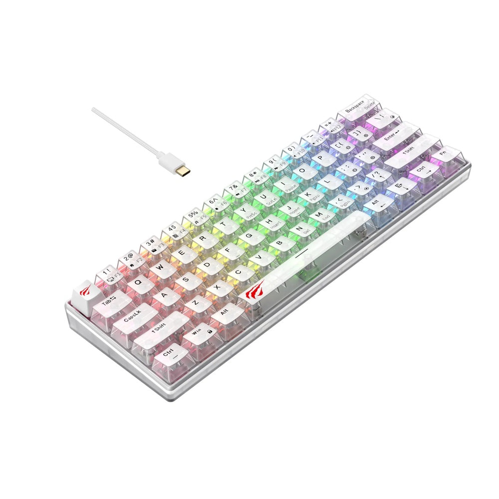 Teclado Havit Mecanico RGB Transparente Diseño Ultra Compacto 61 Teclas Mecanias Anti Ghosting Cable USB-C KB903L-TWH