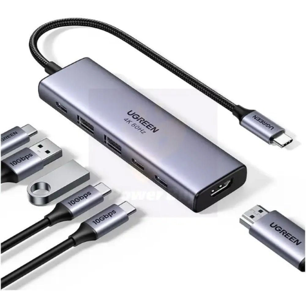 Adaptador Ugreen USB-C Multifuncional 6en1 2xUSB-A 3.2 2xUSB-C 3.2 1xHDMI 2.0 4K 60fps 1xUSB-C PD 100W 35999