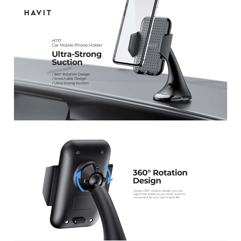 Soporte para telefono Havit H717 con Ventosa Rotacion 360 Grados H717