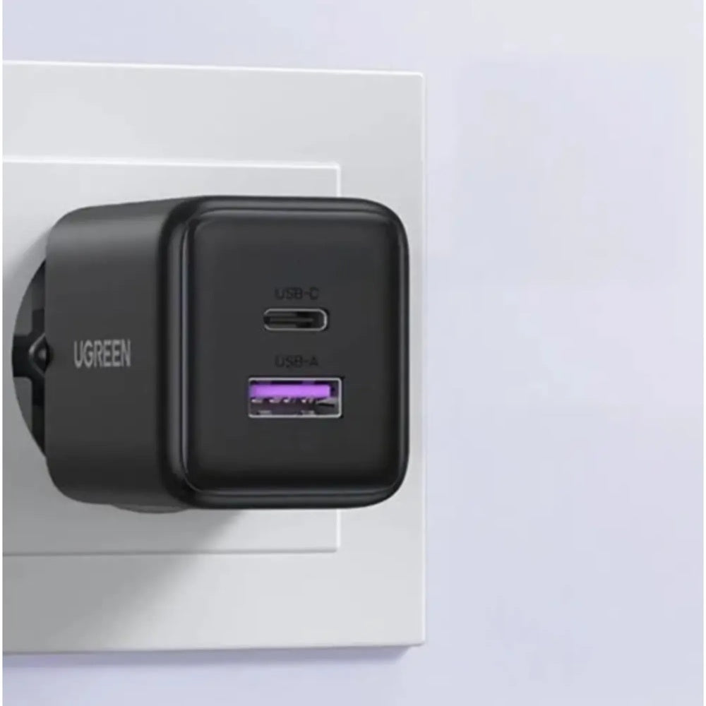 Cargador Ugreen 30W GaN PD3.0 1xUSB-A 1xUSB-C con 4 Niveles de Proteccion Electrica Gestion Inteligente de Energia 65025