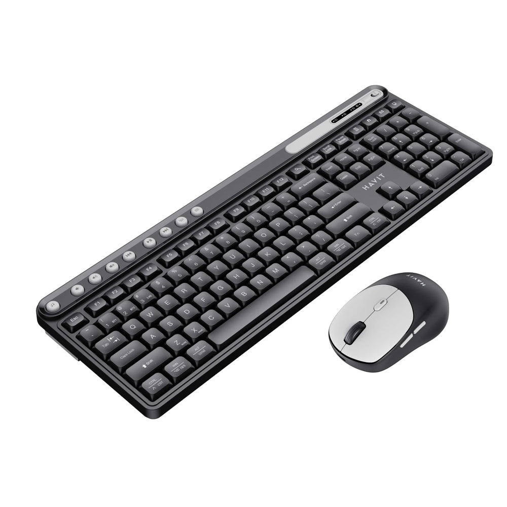 Combo Teclado+Mouse Havit Conexion Dual 2.4GHz + BT v5.1 Alcance 10m Mouse 6 Botones 1600DPI KB271WB-BKGY