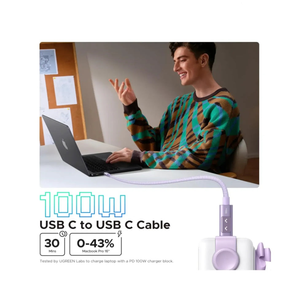 Cable Ugreen Robot USB-C a USB-C 100W Longitud 1m Transferencia de Datos Pantalla LED con Expresion color Lila 35501