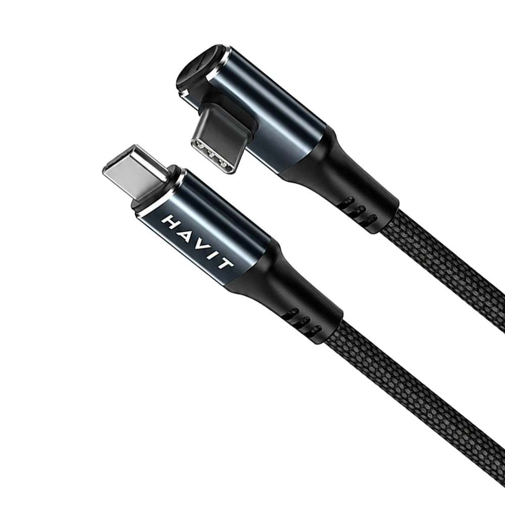 Cable Havit PD60W USB-C a USB-C Carga y Transfiere Datos Diseño Angulo 90° Largo 2m con Nylon Trenzado CB6313-BKBL