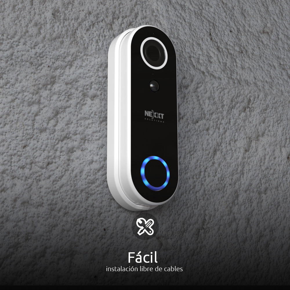 Timbre Nexxt Inteligente Camara Video Portero Full HD WiFi Alexa Google Audio Bidireccional Deteccion de Movimiento Vision Nocturna Proteccion IP65 NHC-D100