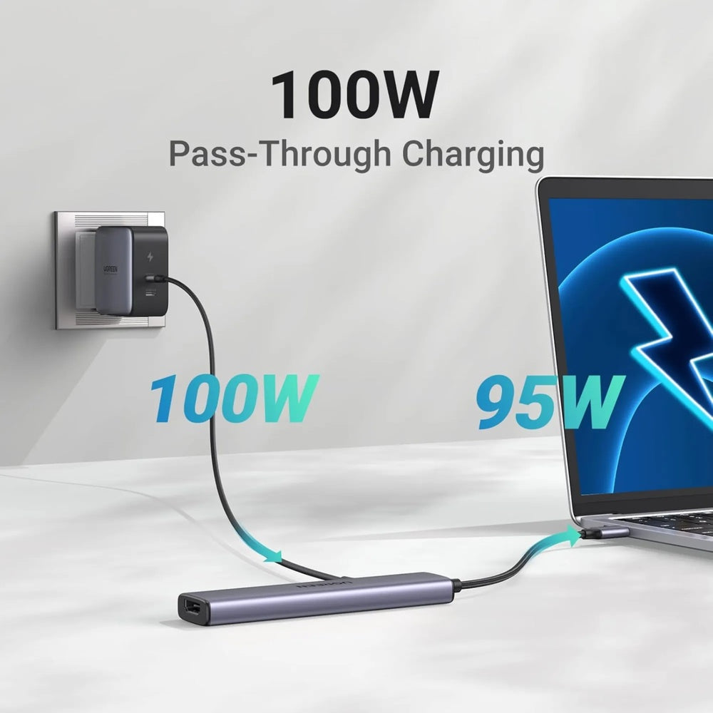 Adaptador Ugreen USB-C Multifuncional Revodok 5en1 HDMI 4K 30fps USB-C PD 100W USB-A 3.0 5Gbps 2xUSB-A 480Mbps 15495