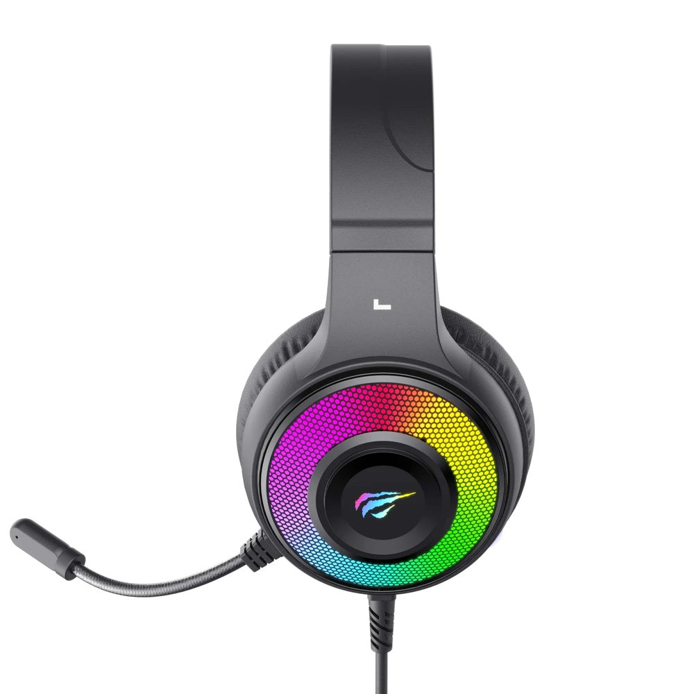 Audifono Gamer Havit RGB Conexion Dual Aux+USB Microfono Alta Precision Cable 2.1m Confort Total H2042d-BK