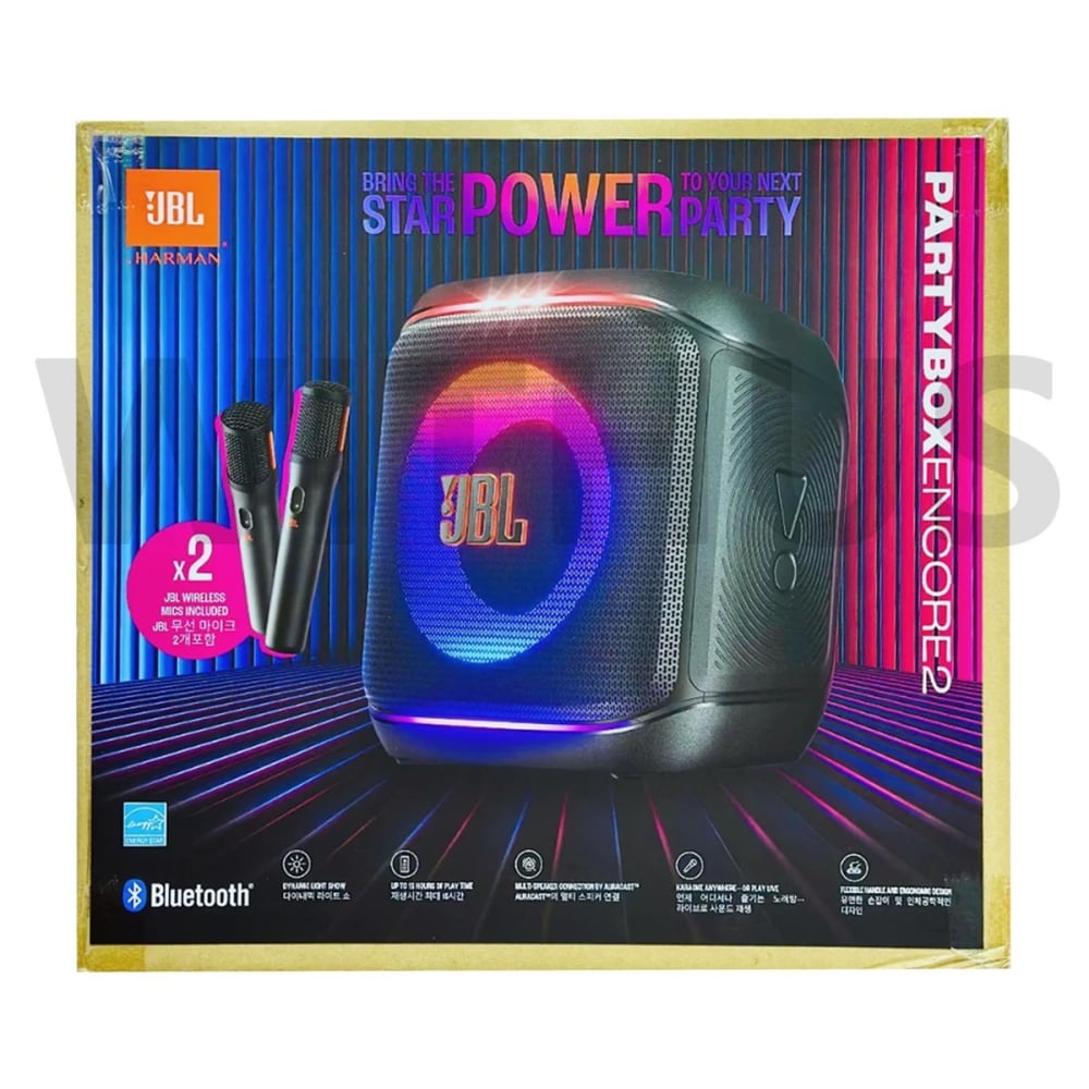 Parlante JBL Partybox Encore 2 Incluye 2 Microfonos Show de Luces Dinamico Bateria hasta 15 horas Auracast IPX4 JBLPBENCORE22