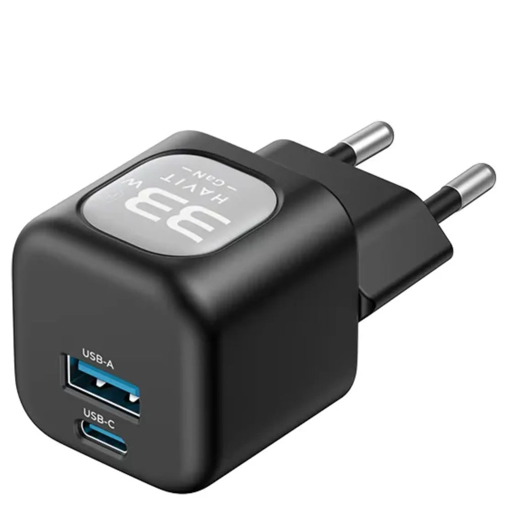 Cargador Havit 33W Doble Salida 1xUSB-A y 1xUSB-C color Negro UC230 EU-BKG