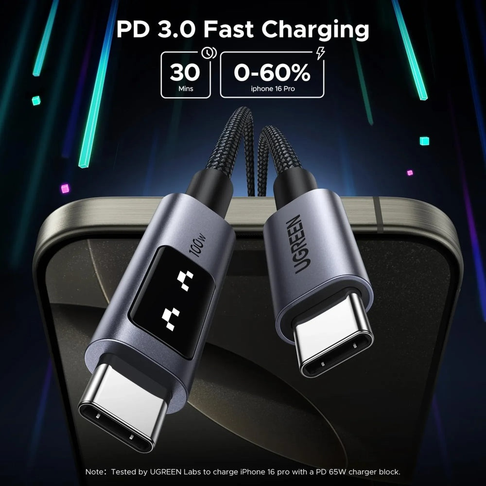 Cable de Carga Ugreen Robot USB-C a USB-C 100W Longitud 1m Pantalla LED con Expresion 35501