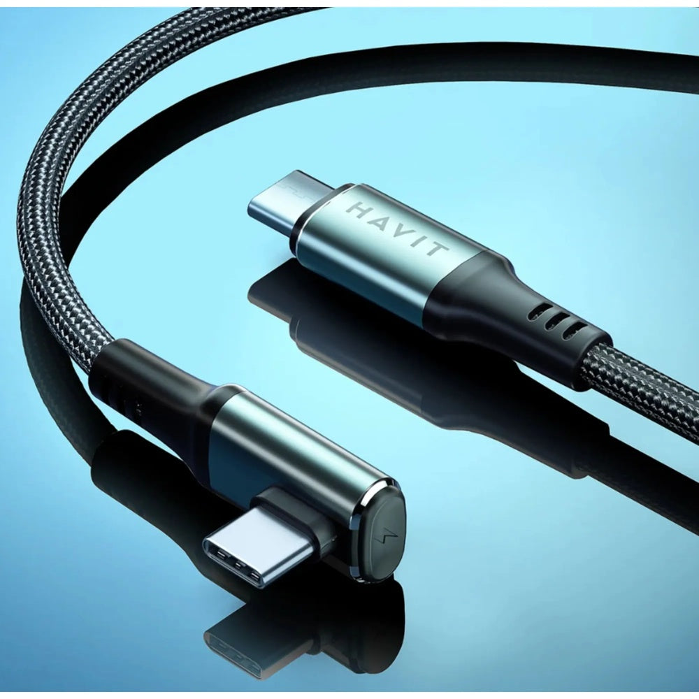 Cable de Carga Havit USB-C a USB-C 3m PD60W Puerto de Carga Curvo Transferencia Datos+Carga CB6314-BB