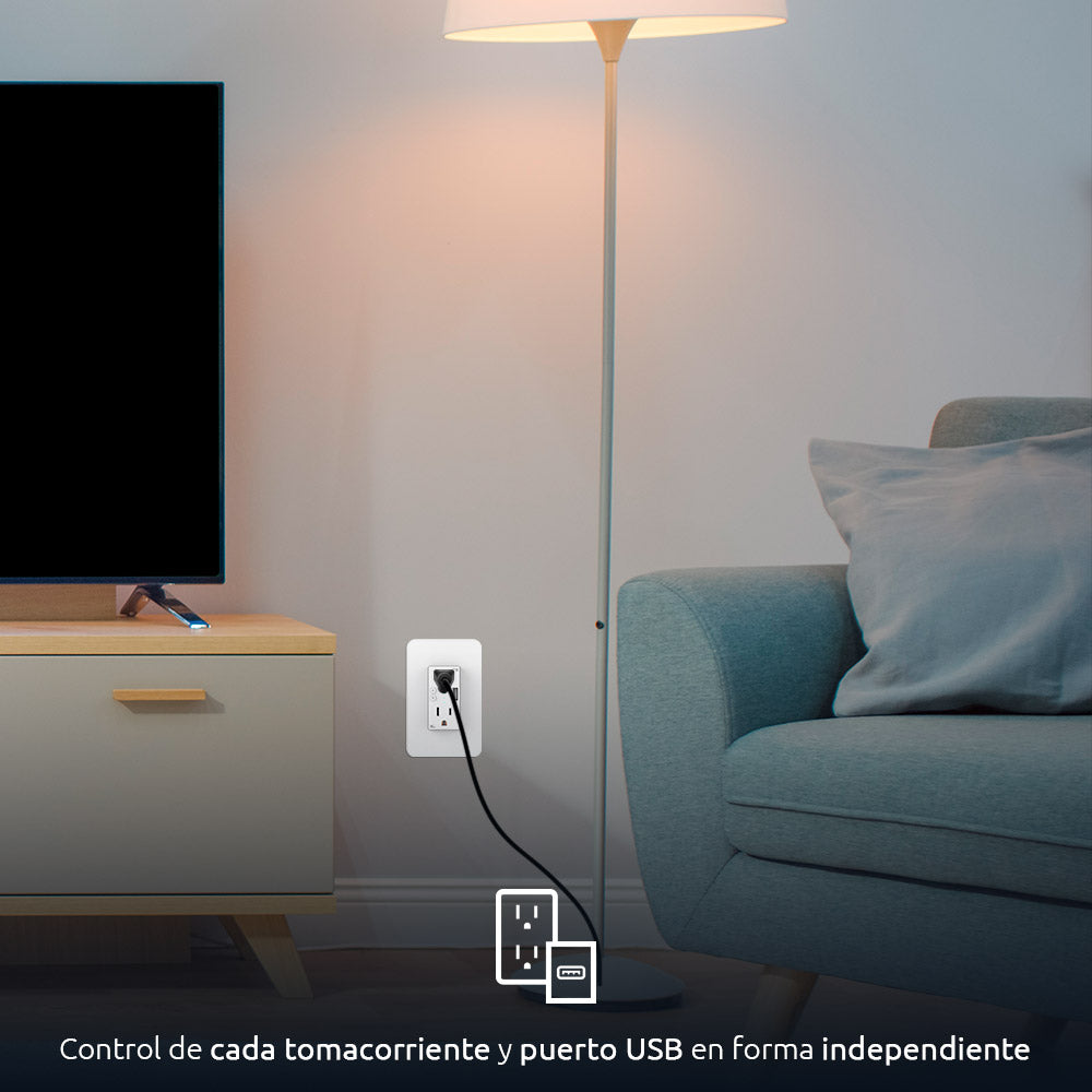 Tomacorriente de Pared Nexxt Inteligente con WiFi y USB soporta 10 Amp Compatible con Google y Amazon Alexa NHE-W100