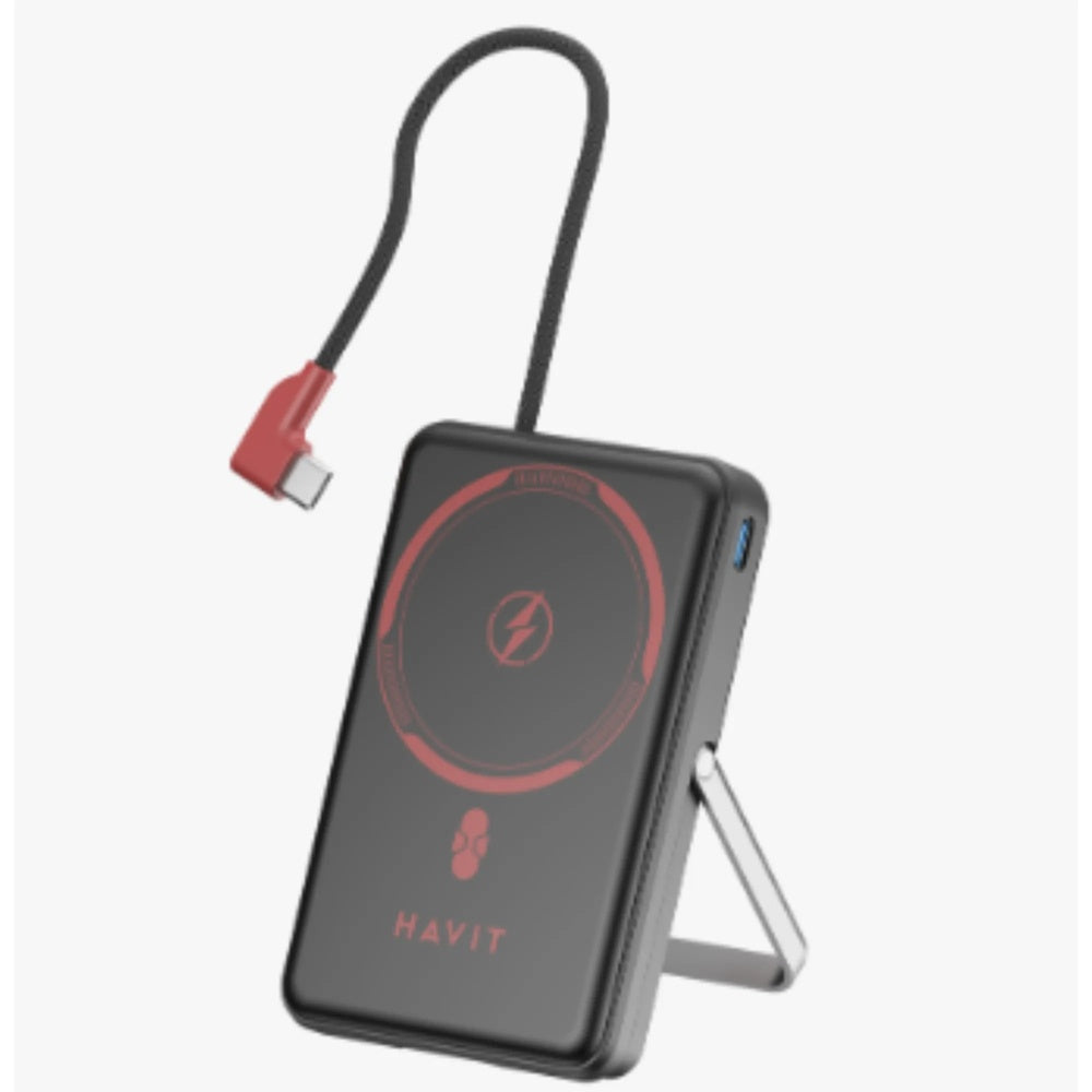 Power Bank Havit 10.000MmAh 38.5W Carga Rapida 22.5W Cable USB-C Integrado Carga Inalambrica 15W PB5251-BKR