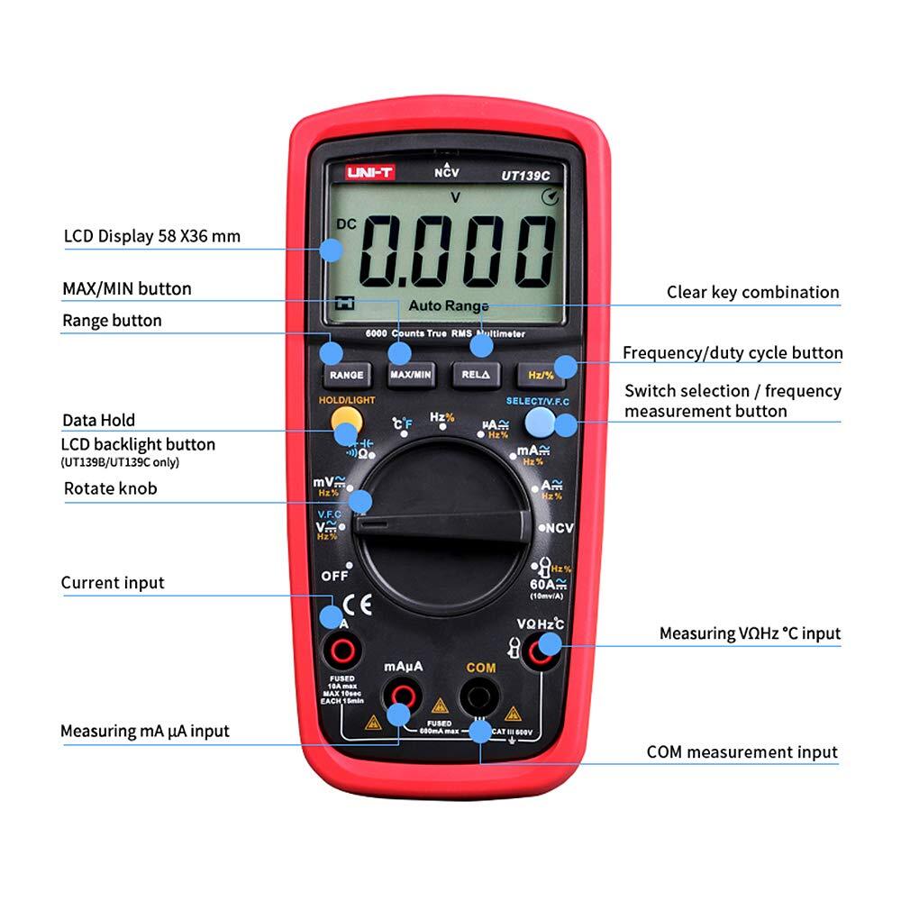 Multimetro Digital Uni-t hasta 600V AC DC 10A AC DC Resistencia Capacitancia Frecuencia UT139C