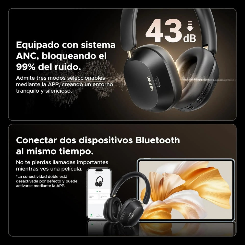 Audifonos Ugreen Hitune Max 5C Cancelacion de Ruido Activa Hibrida Avanzada Audio Hi-Res Sonido Espacial BT v5.4 35757