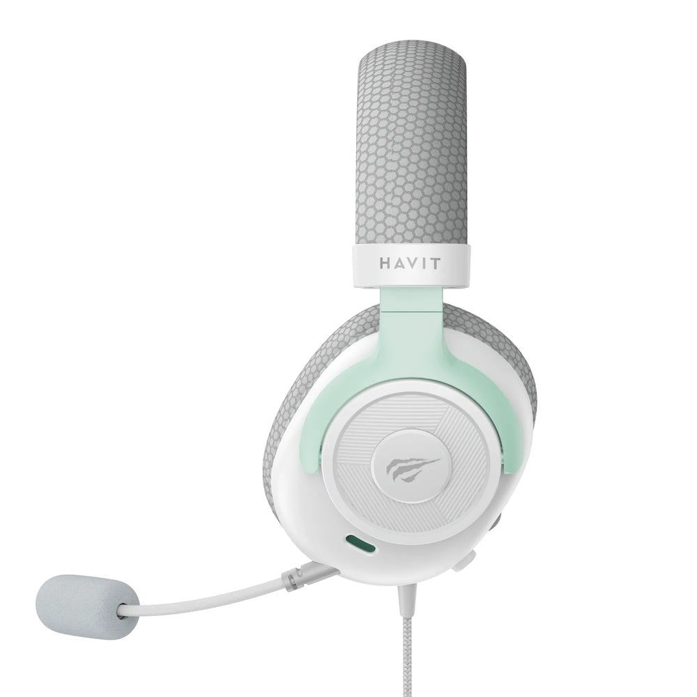 Audifono Gamer Havit Microfono Omnidireccional Driver 50mm Puerto AUX Blanco+Cyan Cable 1.8m H2230E-WHC