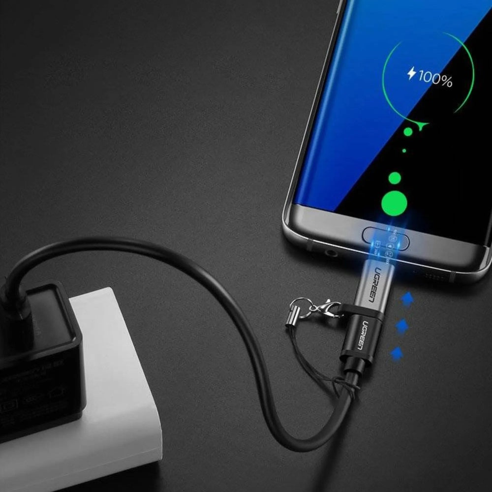 Adaptador Ugreen USB-C a Micro USB 2.0 Carga Rapida QC2.0 hasta 2.4Amp Transferencia 480Mbps Diseño Premium 50590