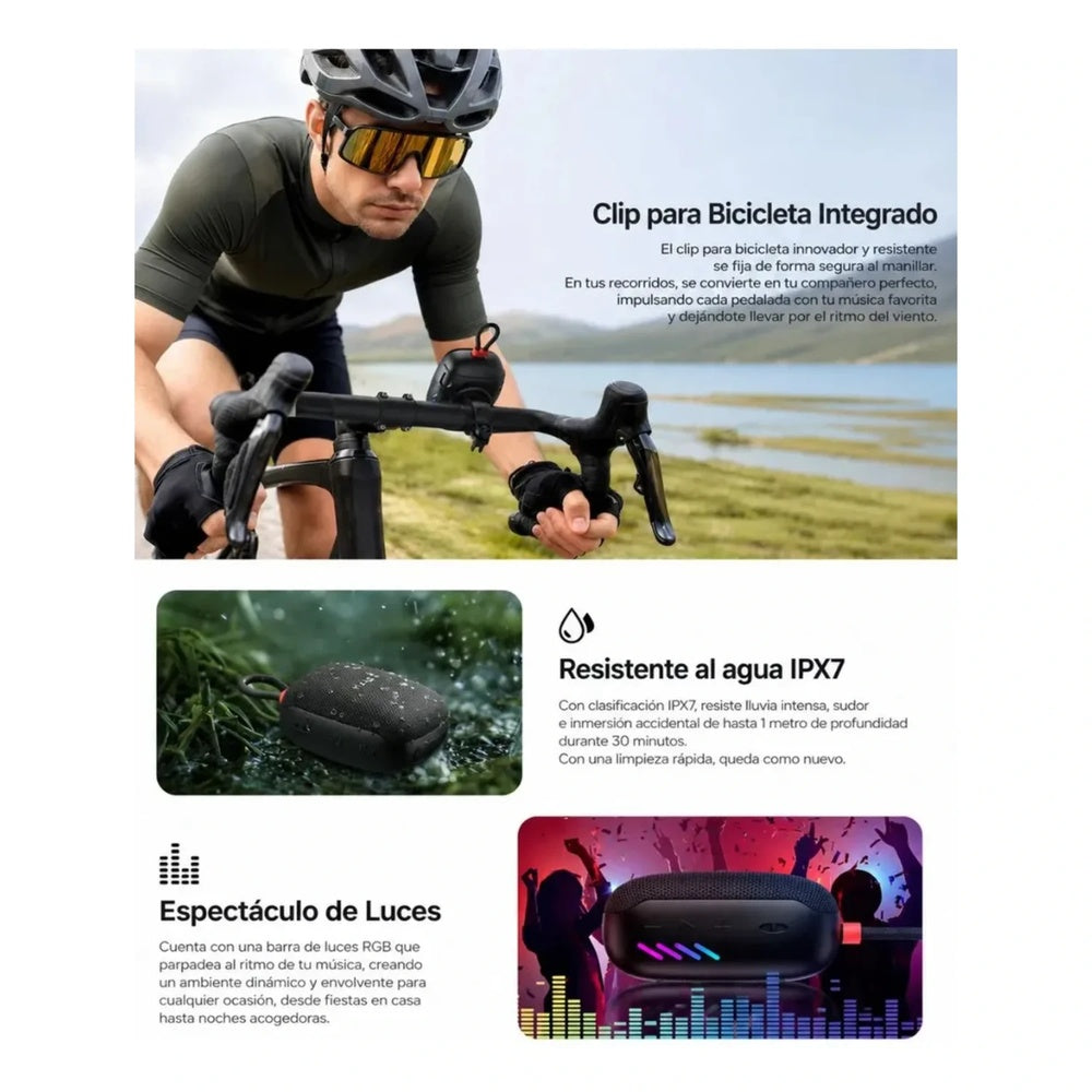 Parlante Havit Portatil para Bicicletas 5W Bateria 6 horas Manos Libres Entrada USB-C Resistente al Agua IPX7 SK929BT