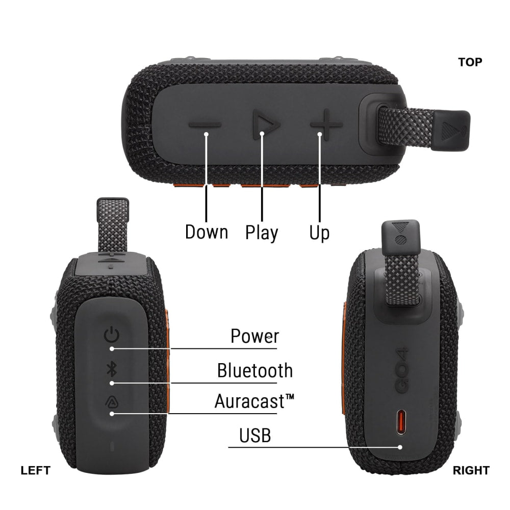Parlante JBL GO4 Bateria hasta 7 horas Conexion Auracast 2 Parlantes color Negro JBLGO4BLKAM