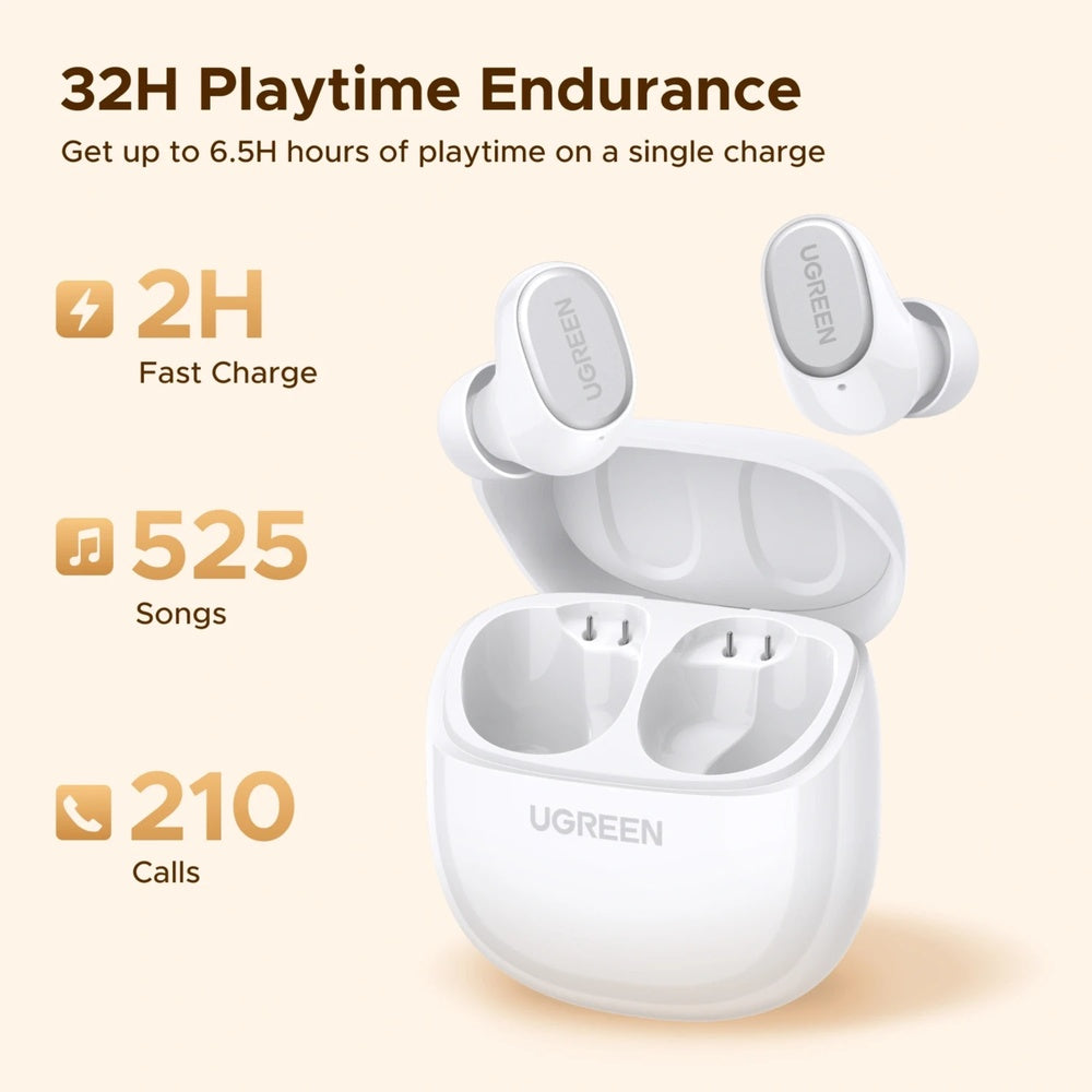 Audifonos Ugreen Inalambricos Driver 10mm Sonido Potente y Audio Espacial Llamada HD ENC BTv6.0 Bateria 7hr IP5X 75627