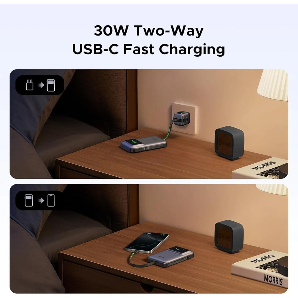 Power Bank Ugreen 10.000mAh 30W Robot Pantalla Digital 2xUSB-C 1xUSB-A Soporta SCP QC3.0 PD3.0 color Gris 35603B
