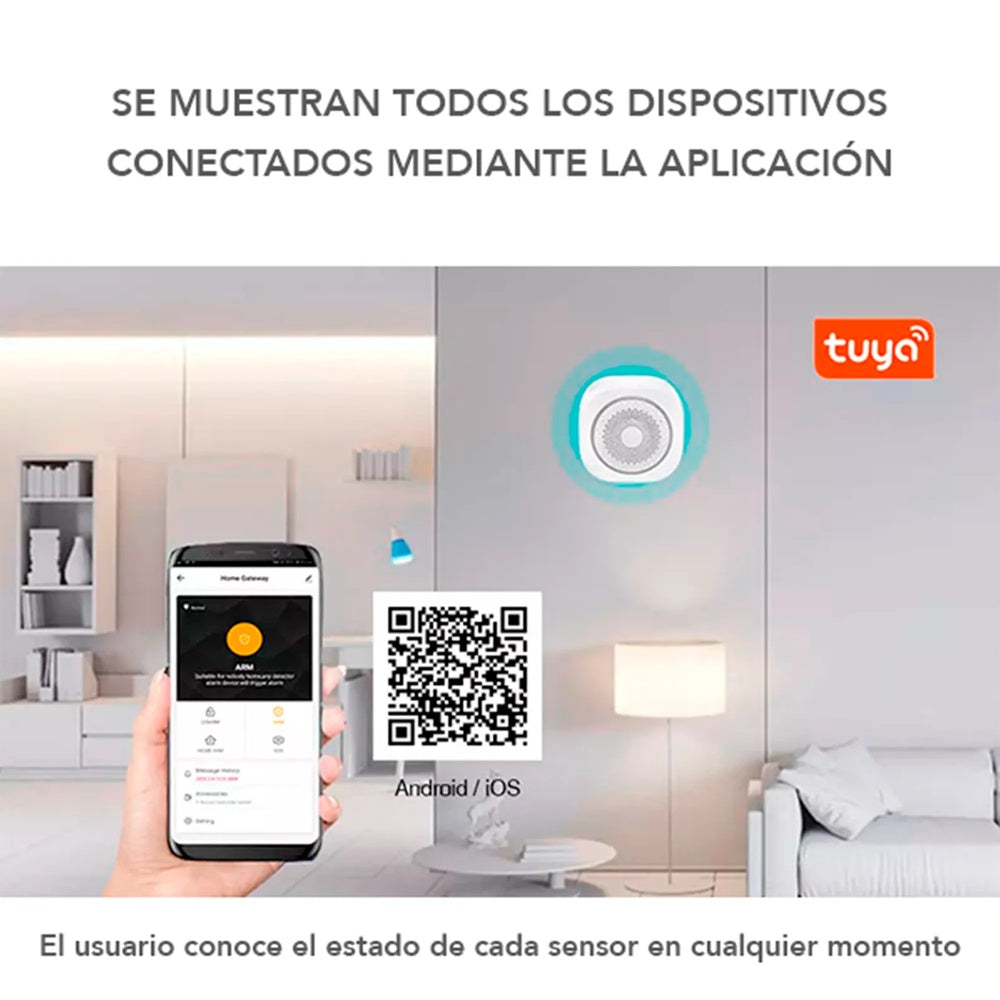 Kit de Alarma Smart Dimax Incluye Hub Sirena Contacto Magnetico Sensor de Movimiento Control Remoto APP Celular R311