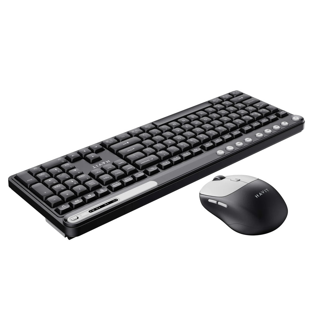 Combo Teclado+Mouse Havit Conexion Dual 2.4GHz + BT v5.1 Alcance 10m Mouse 6 Botones 1600DPI KB271WB-BKGY