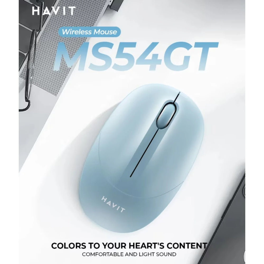 Mouse Havit Inalambrico 1600DPI 3 Botones Conexion Dual 2.4GHz y USB Alcance 10m color Azul MS54GT-BL