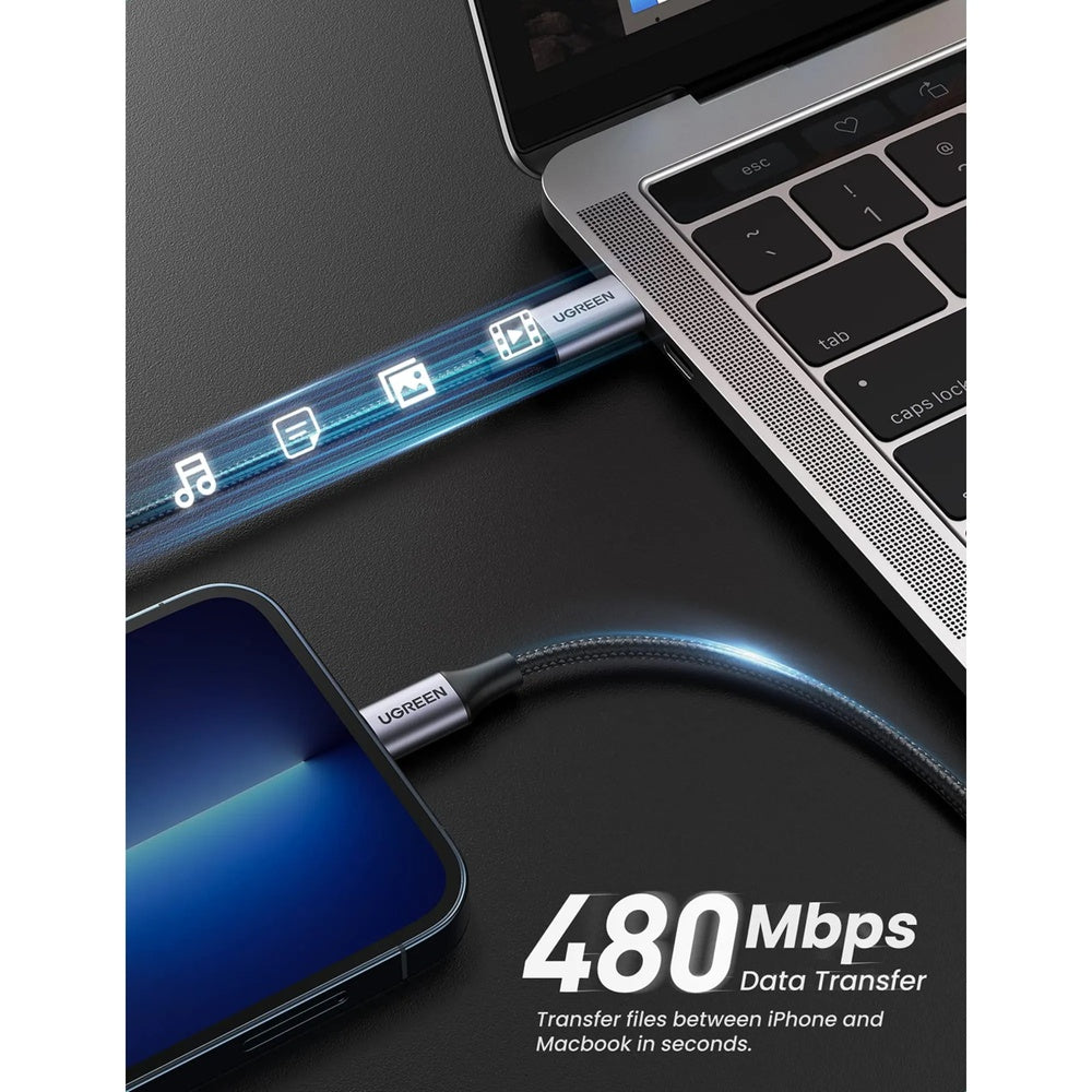 Cable Ugreen USB-C a Lightning 1m Certificado mFi Carga Rapida Estable 3Amp Trensado Resistente 60759