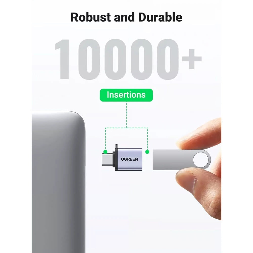 Adaptador Ugreen USB-C OTG Velocidad 5Gbps Compatibilidad Universal Carcasa de Aluminio Incluye Correa Antiperdida 50283