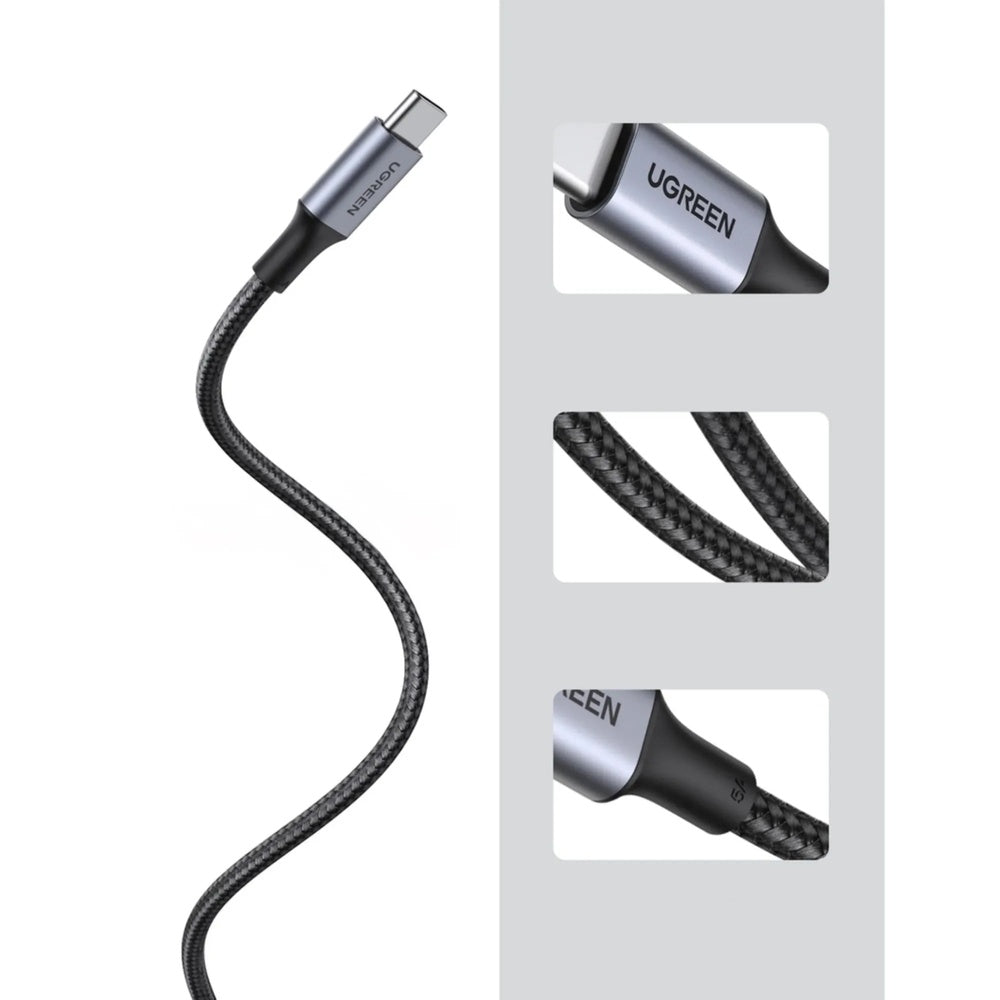 Cable Ugreen USB-C a USB-C 100W Longitud 0.5m Transferencia de Datos Conectores Reforzados Trenzado Nylon Premium 70427