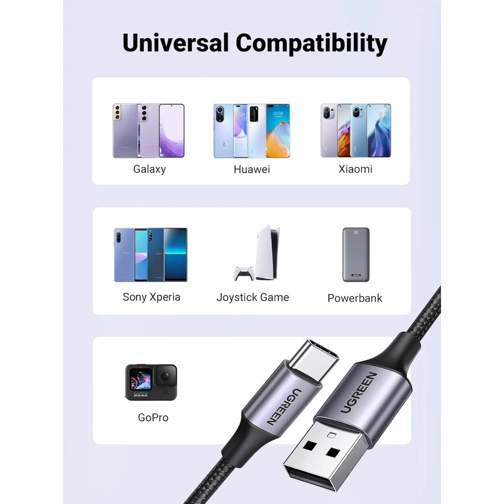 Cable Ugreen USB-C a USB-A 18W Conectores de Aleacion de Aluminio Transferencia de Datos Nylon Ultra Resistente 60126