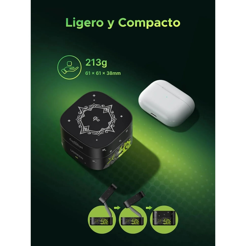 Cargador Ugreen 2en1 Genshin Impact 15W Plegable Portatil Elegante Proteccion Inteligente para Bateria 35316GI