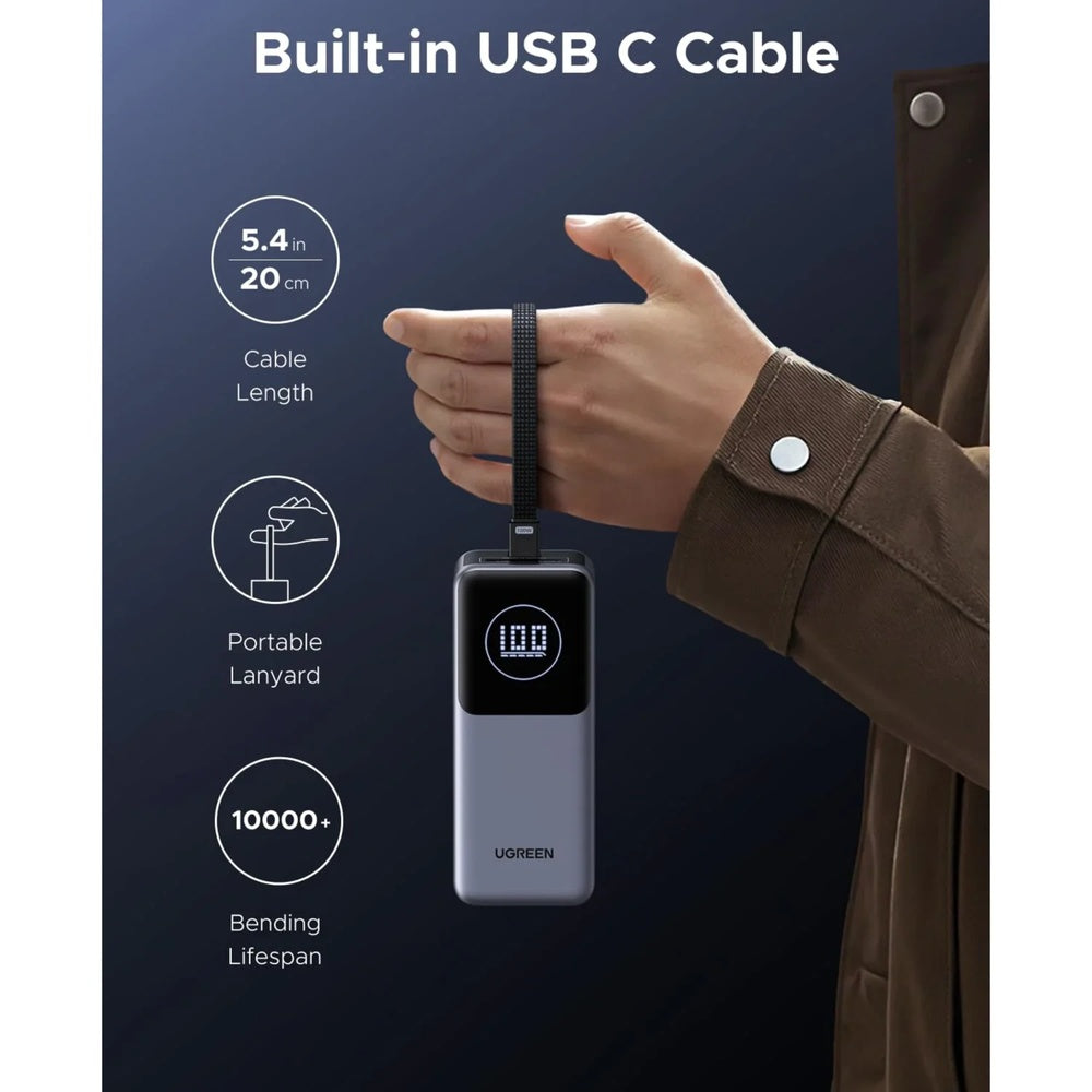 Power Bank Ugreen Nexode 20.000mAh Carga Ultrarapida hasta 130W Pantalla TFT Cable USB-C Puerto 1xUSB-A 1xUSB-C 55365B