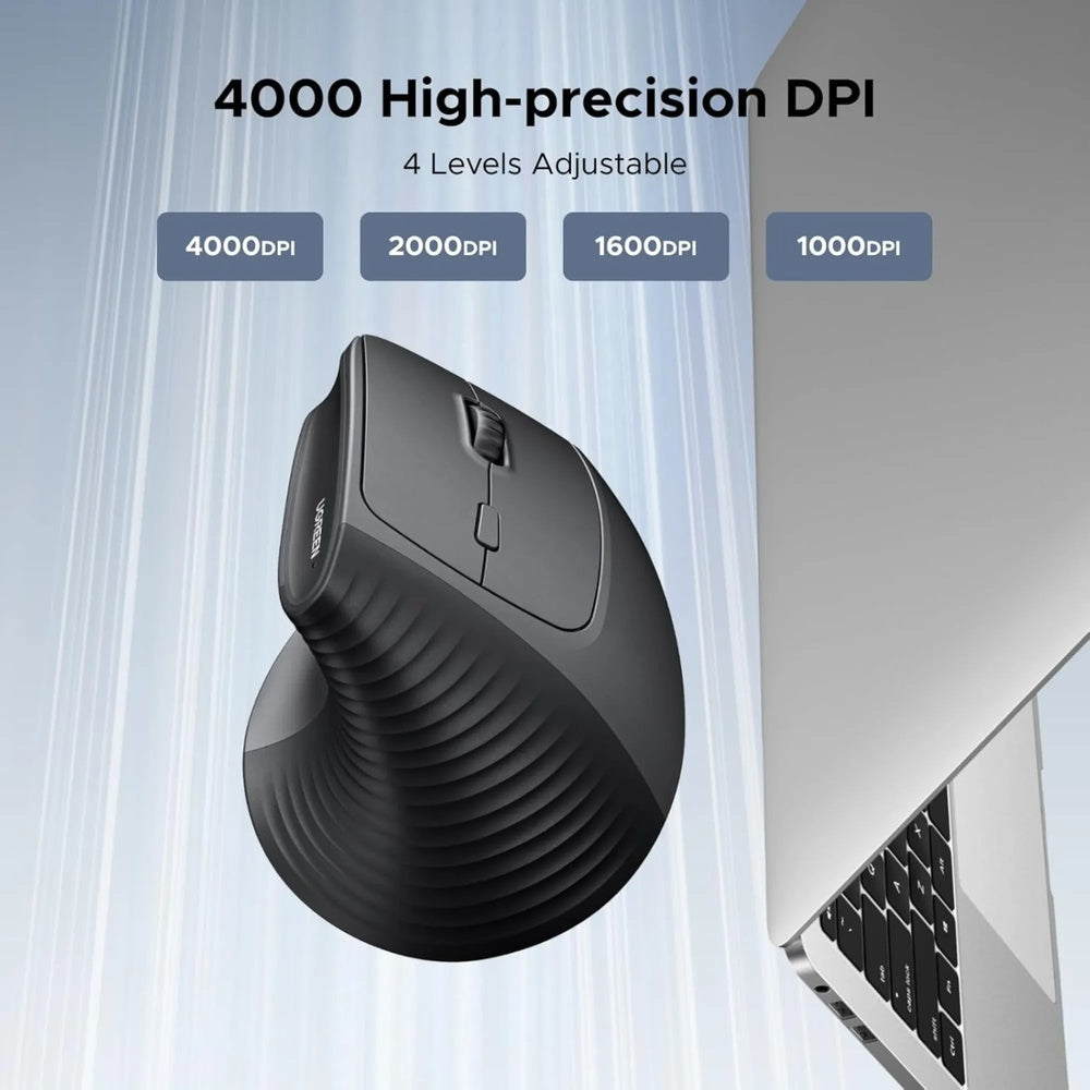 Mouse Ugreen Ergonomico Vertical Inalambrico 2.4GHz Alta Precision Botones Multifuncion 4000DPI color Negro 55916