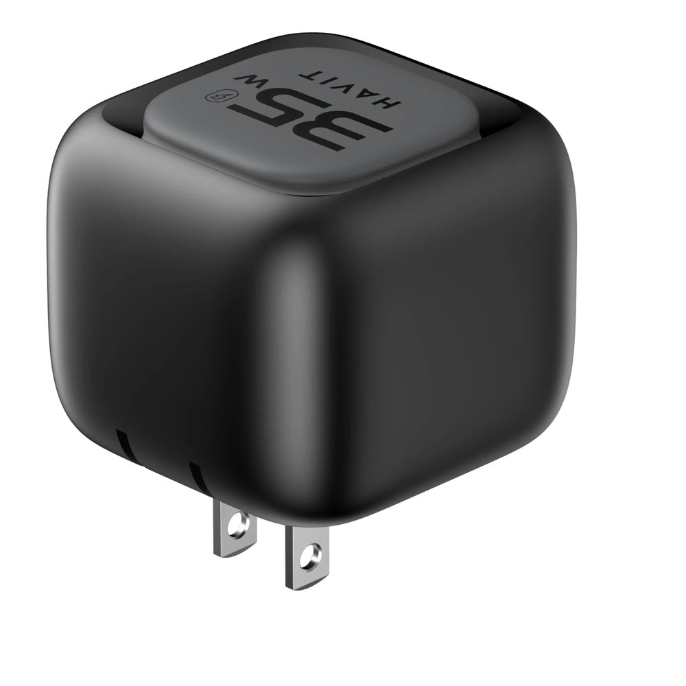 Cargador Havit GaN 35W con Cable Retractil de 70cm Incluye Puerto 1xUSB-A 1xUSB-C UC251 Carga Inteligente US-BKG