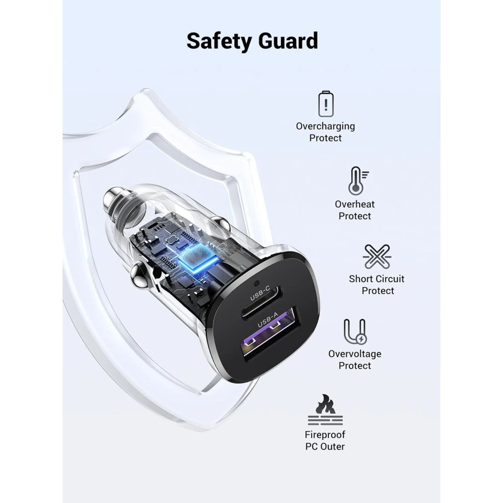 Cargador Ugreen de Auto 30W Carga Rapida Dual 1xUSB-A 1xUSB-C Protocolos PC3.0 QC4+ PPS AFC SCP 25845