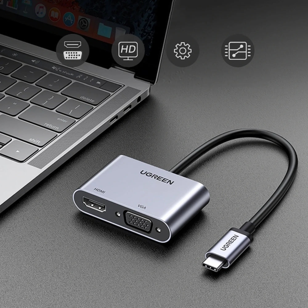 Adaptador Ugreen Multipuerto USB-C a VGA y HDMI Salida de Video Simultanea HDMI 4K 30Hz + VGA 1080P 60Hz 50505
