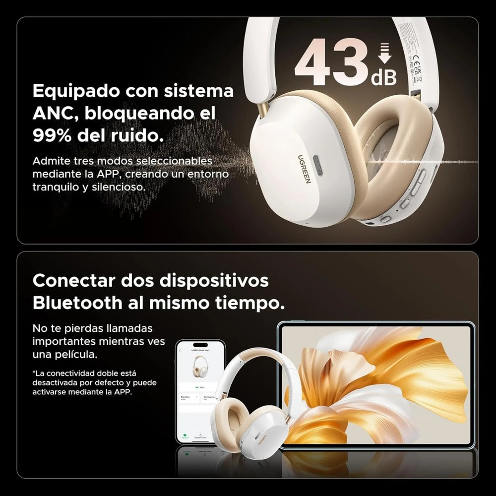 Audifonos Ugreen Hitune Max 5C Cancelacion de Ruido Activa Hibrida Audio Hi-Res Sonido Espacial BT v5.4 35758