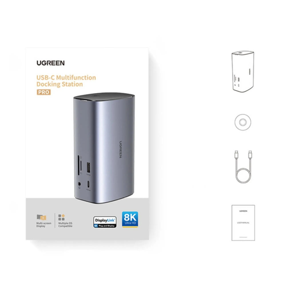 Hub Ugreen Multipuertos 12en1 Conexion USB-C Expande 3 o 4 Monitores WIN MAC PD 100W Transferencia 10Gbps Aluminio 90325