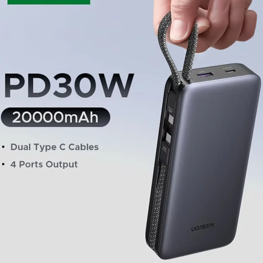 Power Bank Ugreen 20.000mAh 30W Pantalla LCD Cable USB-C Puerto 1xUSB-A 1xUSB-C Conectividad Multidispositivo 55985B