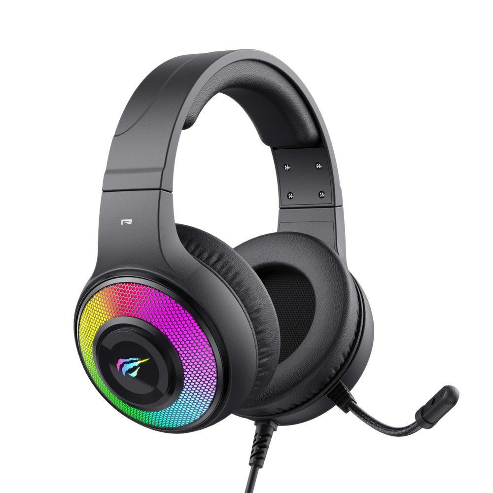 Audifono Gamer Havit RGB Conexion Dual Aux+USB Microfono Alta Precision Cable 2.1m Confort Total H2042d-BK