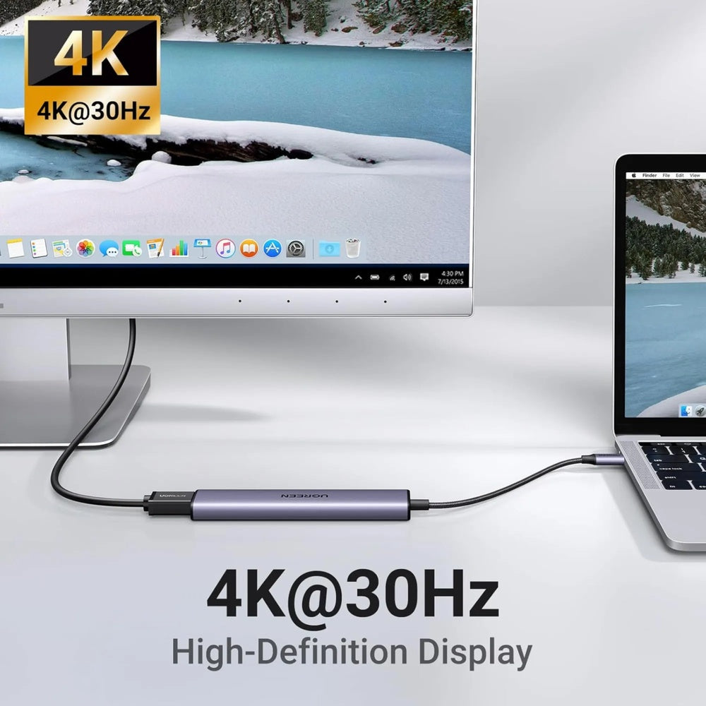 Adaptador Ugreen USB-C Multifuncional Revodok 5en1 HDMI 4K 30fps USB-C PD 100W USB-A 3.0 5Gbps 2xUSB-A 480Mbps 15495
