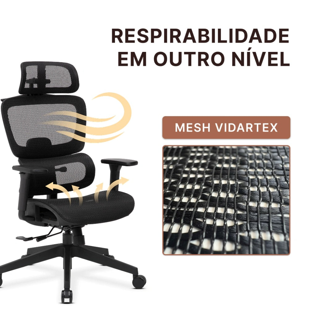 Silla de Oficina DT3 Transpirable con Forro Vidartex Mesh, Soporte Lumbar, Reposa Cabezas 2D, Brazo 1D con Ajuste de Altura, 
