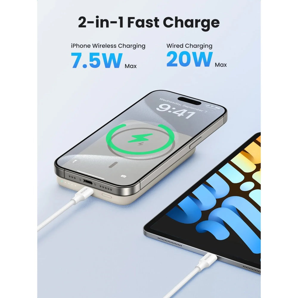 Cargador Portatil Havit Power Bank Magnetico de 10.000 mAh puerto USB-C Carga Dual Simultanea color Beige 25208