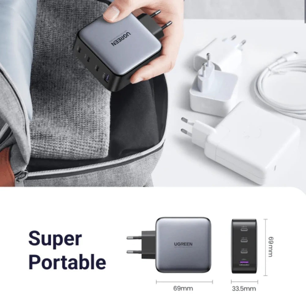 Cargador Ugreen 100W GaN Nexode S Carga 4 Equipos en Simultaneo 3xUSB-C 1xUSB-A Proteccion Electrica Inteligente 45224