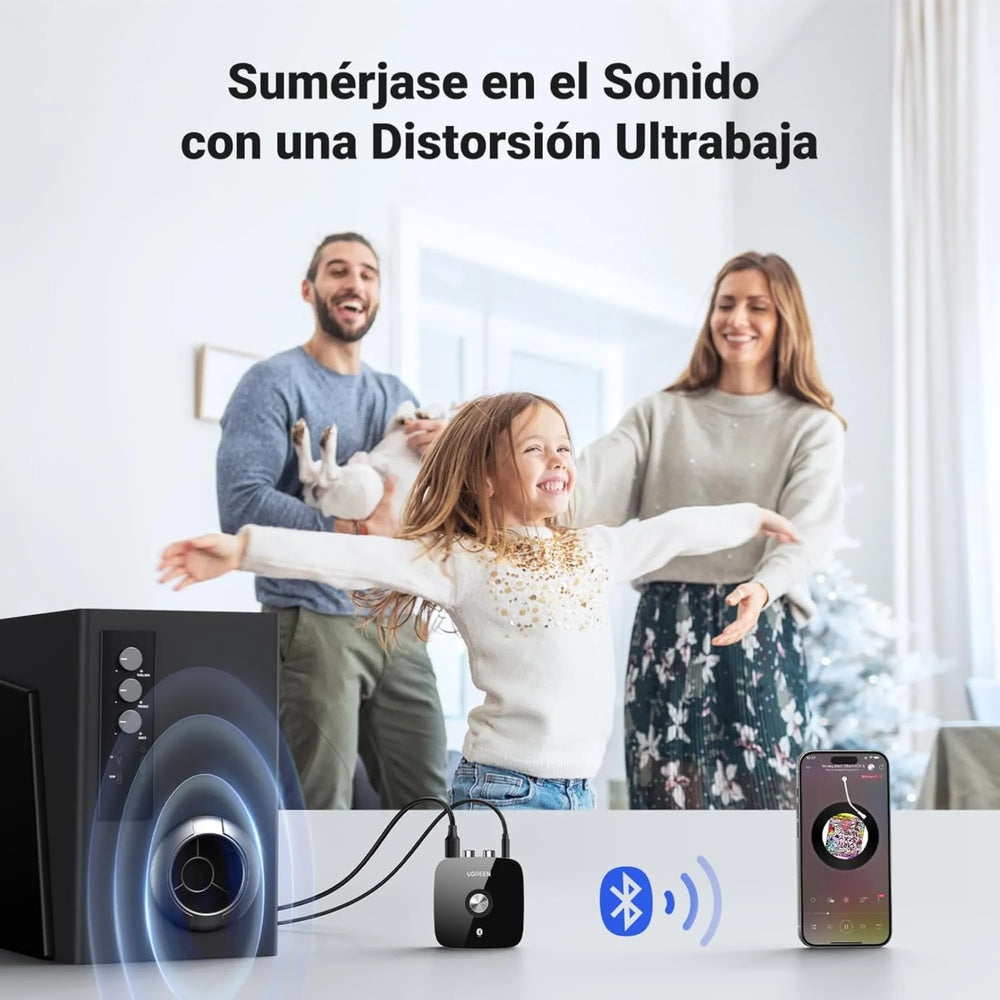 Receptor de Audio Ugreen BT v5.1 aptX HD Sonido HiFi Alcance 10m Baja Latencia Salida Aux 3.5mm RCA 40759P