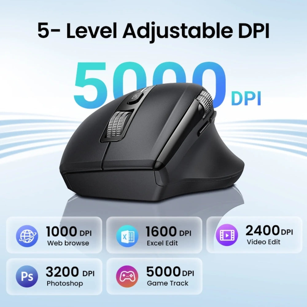 Mouse Ugreen Ergonomico Multimodo hasta 5000DPI Conexion 2.4GHz y BT Conecta hasta 3 Equipos Doble Sistema Scroll 45792