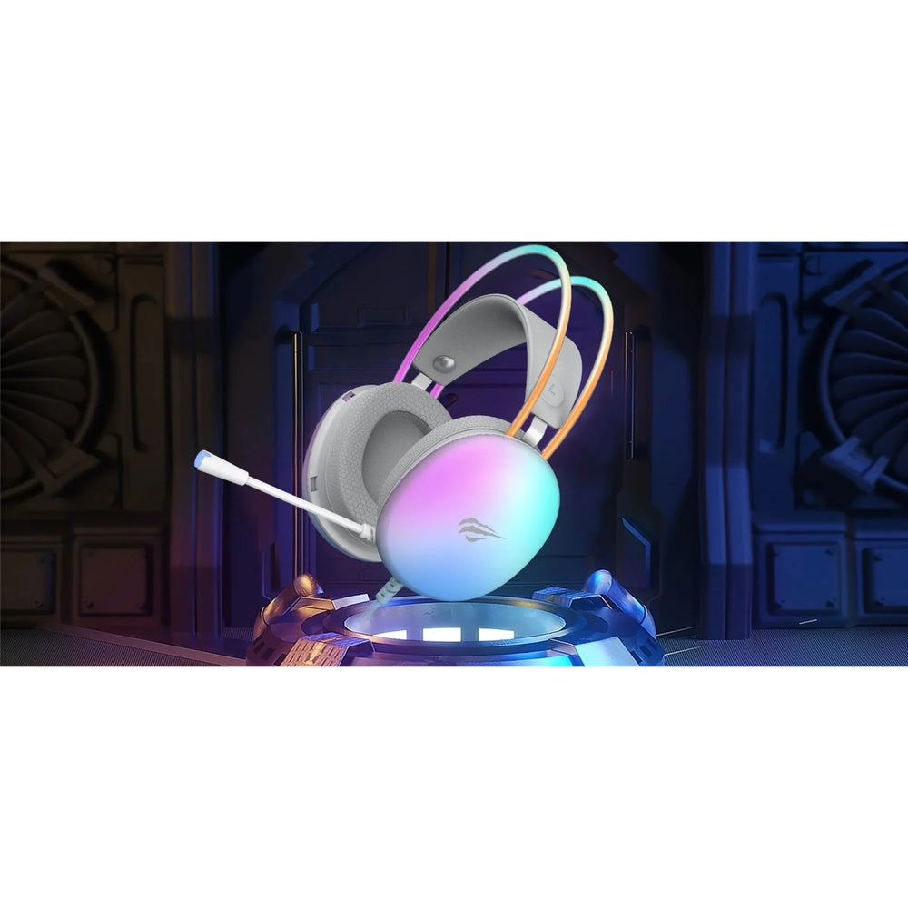 Audifono Gamer Havit RGB Conexion Doble Mini Jack+USB Microfono Omnidireccional Cable 2.1m Drivers 50mm H2037d-WH